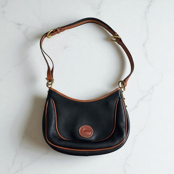 DOONEY & BOURKE Vintage Black Tan Pebble Leather Adjustable Shoulder Bag - Picture 1 of 13